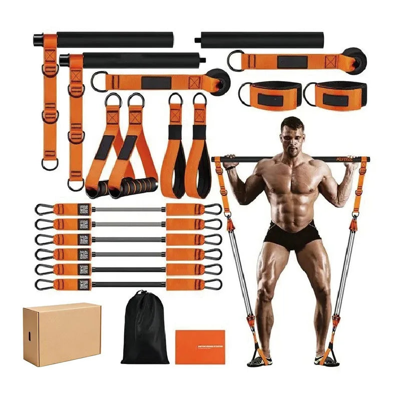Workout Tension Tubes Yoga Ropes Rubber Expander Exercise Elastic Pull Resistance Bands Pilates Bar Full Set Home Use Kit