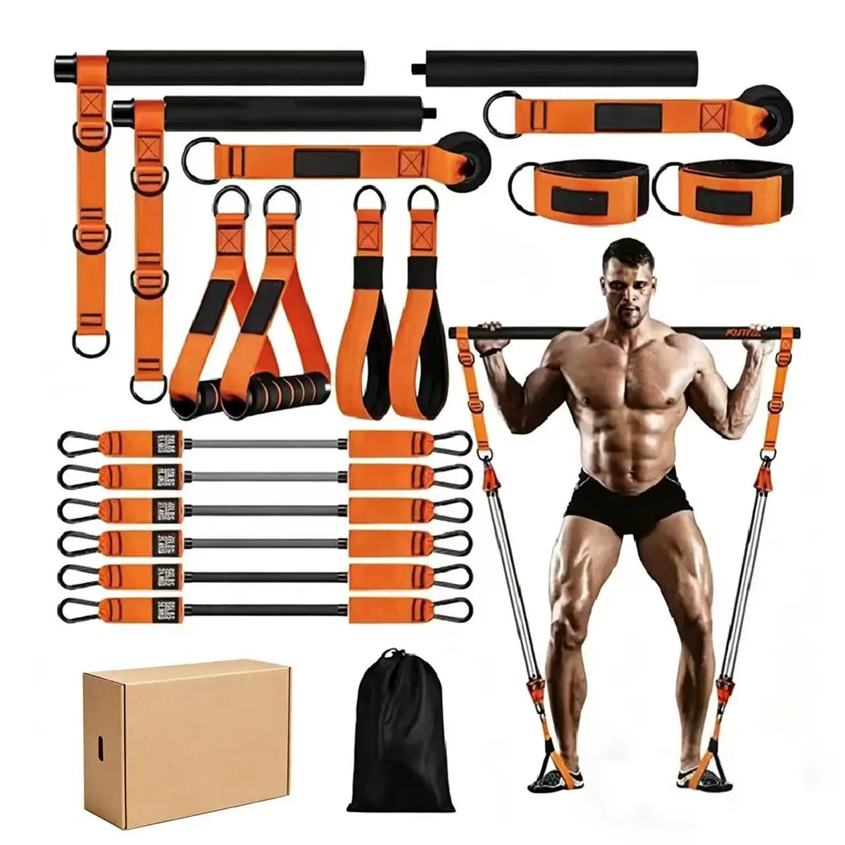Workout Tension Tubes Yoga Ropes Rubber Expander Exercise Elastic Pull Resistance Bands Pilates Bar Full Set Home Use Kit