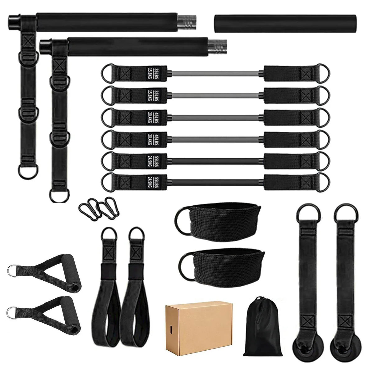 Workout Tension Tubes Yoga Ropes Rubber Expander Exercise Elastic Pull Resistance Bands Pilates Bar Full Set Home Use Kit