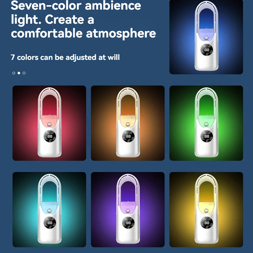 Mini Air Cooler Humidification Cooling USB Silent Timed Air Conditioning Fan Colorful Lights Night Light Led Screen 6 Wind Speed