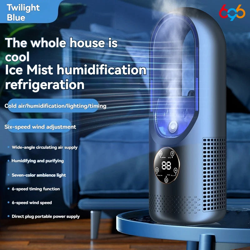 Mini Air Cooler Humidification Cooling USB Silent Timed Air Conditioning Fan Colorful Lights Night Light Led Screen 6 Wind Speed