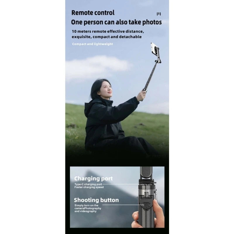 Phone Stand for Smartphones, Foldable 4-Leg Support with Extendable Arm and Moving Holder for Group Photos, Travel Video, and