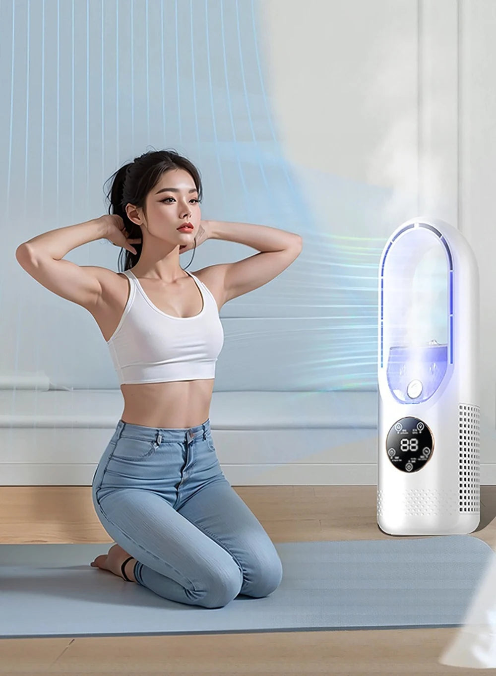 Mini Air Cooler Humidification Cooling USB Silent Timed Air Conditioning Fan Colorful Lights Night Light Led Screen 6 Wind Speed