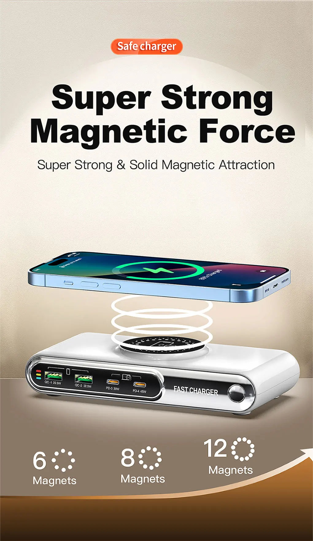 New 72W Multifunction Charger Wireless Charger 4-Port PD+QC USB Type-C Quick Charger Home Travel Office Convenient For Phone