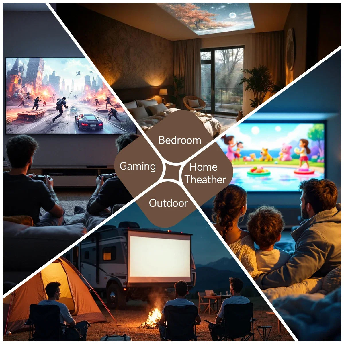 HORLAT 35000Lumens LCD Projector Android Beamer 8K Support 1080P Native Dual Band Wifi 6 Auto Focus Keystone Office Home Theater