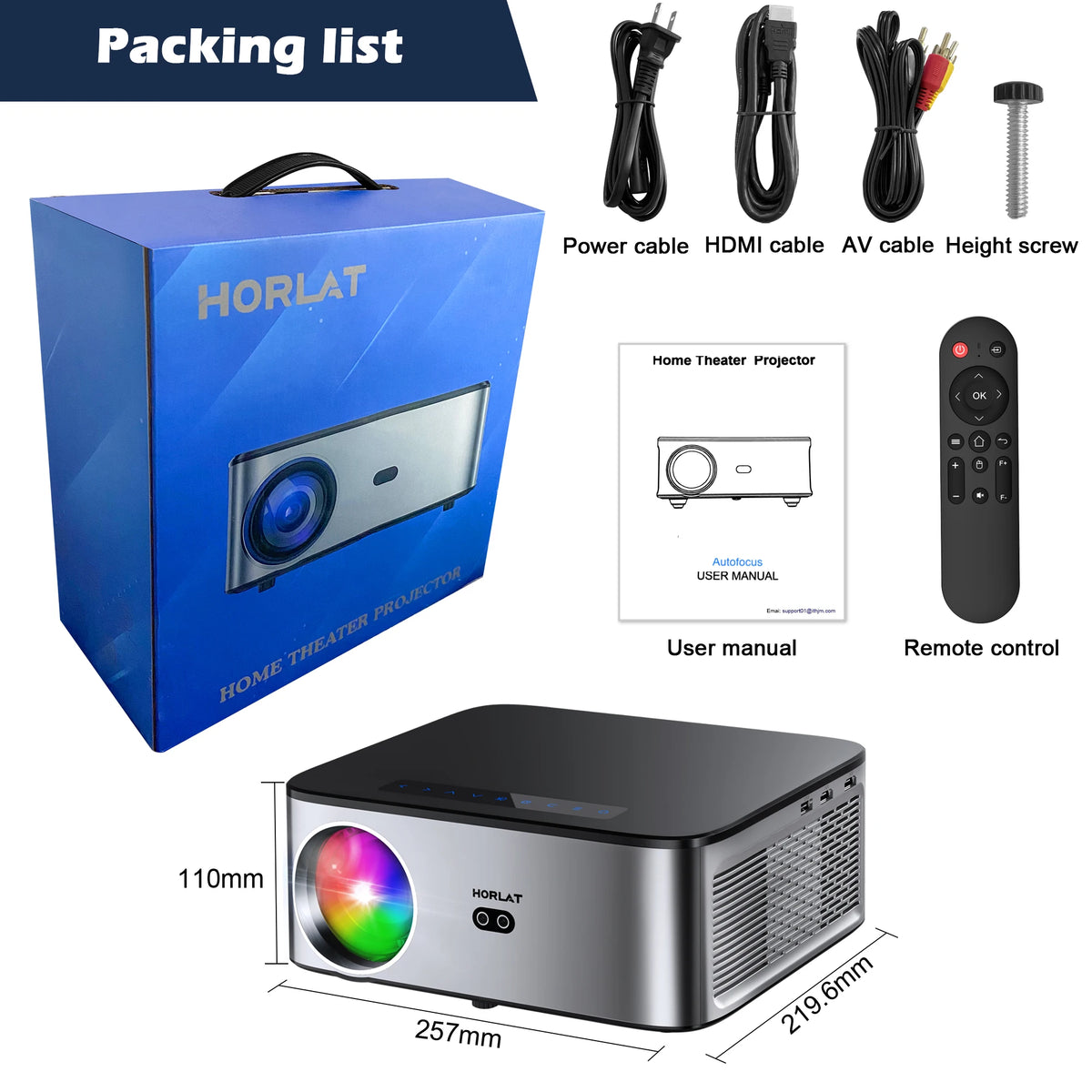 HORLAT 35000Lumens LCD Projector Android Beamer 8K Support 1080P Native Dual Band Wifi 6 Auto Focus Keystone Office Home Theater